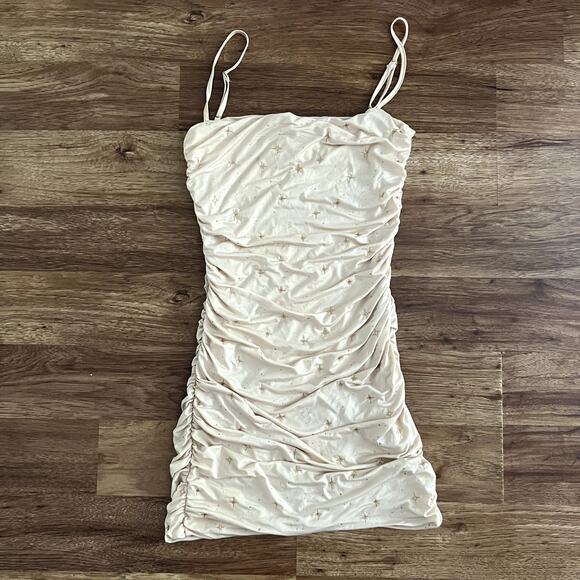 Elsie & Fred Nude Mini Bodycon Dress with Gold Stars - Picture 1 of 7